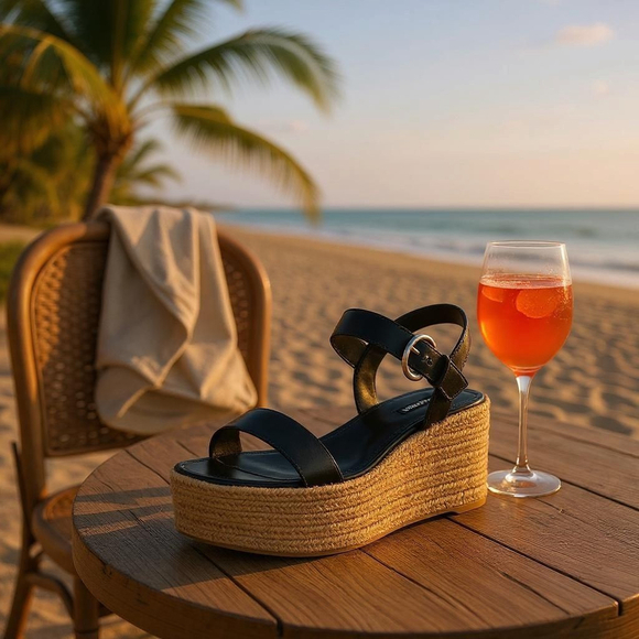 Nine West Shoes - Nine West Women Classic Chunky Strap Dark Espadrille Platform Sandal BLACK 9.5 M